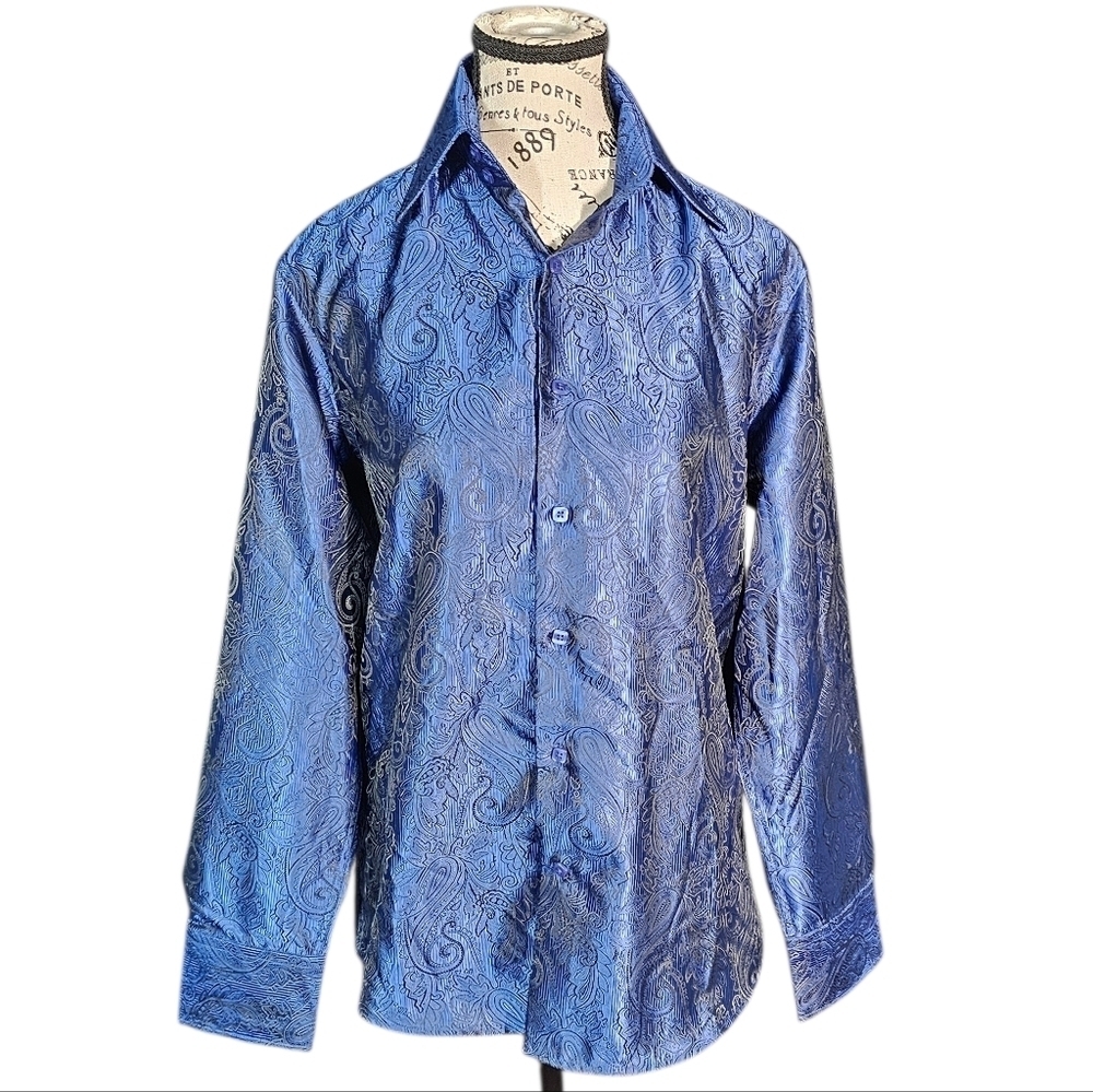 Insearch Icon Jaqard Elegant Blue Paisley Men's Shirt Size Small